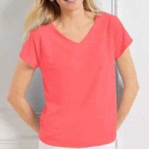 Talbots Linen Blend Raglan V-Neck Tee Women's Petite XL Spring Summer NEW